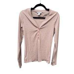 Athleta Womens Ribbed Long Sleeve V-Neck Henley Top - Size Small